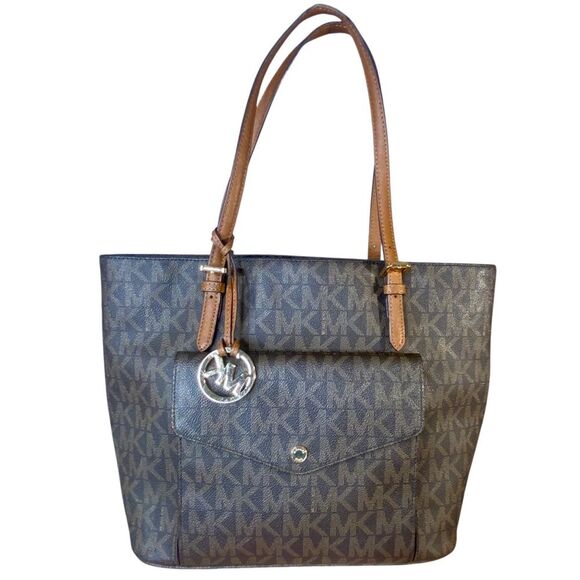 Michael Kors Brown Jet Set Tote Bag Carry All Large Shoulder Bag Dual Handle - Picture 2 of 16